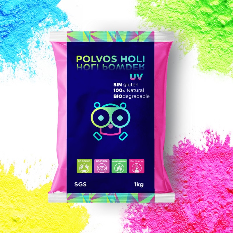 Paquete De Polvo Holi X 1 Kg Para Carnavales Neon verde