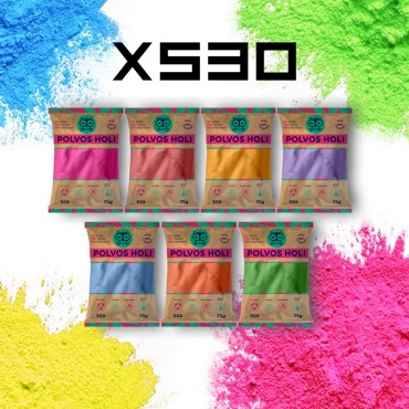 Pack Fiesta Holi 530 Sobres 75 gr - 200 Personas