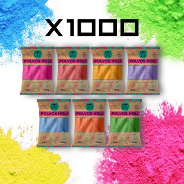 Pack 1000 Bolsas de Polvos Holi 100 gramos