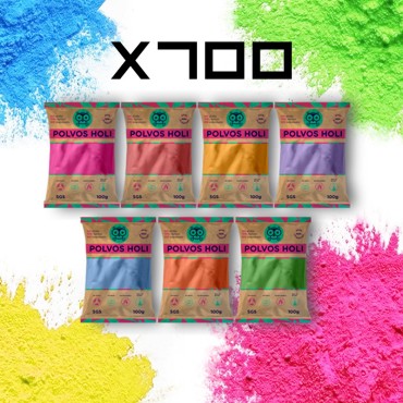 Pack 700 bolsas de Polvos Holi 100 gramos